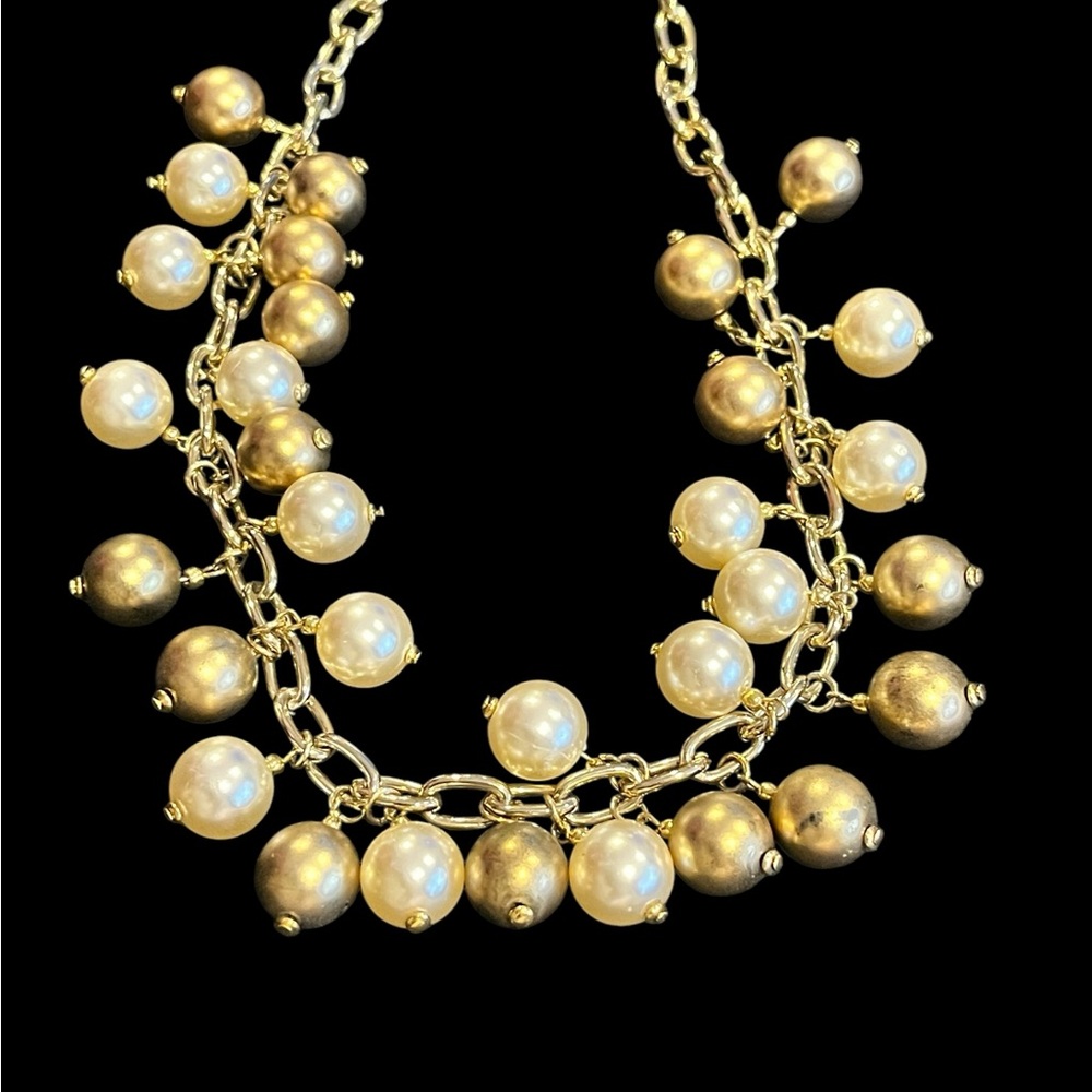 Vintage 2 Tone pearl beaded necklace in gold tone - Picture 7 of 10